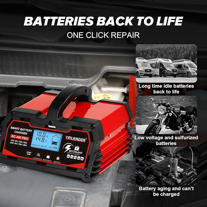 Battery Charger 40A, 12V/24V Lead Acid Smart Battery Charger, 12V LiFePO4 Car - Image 5