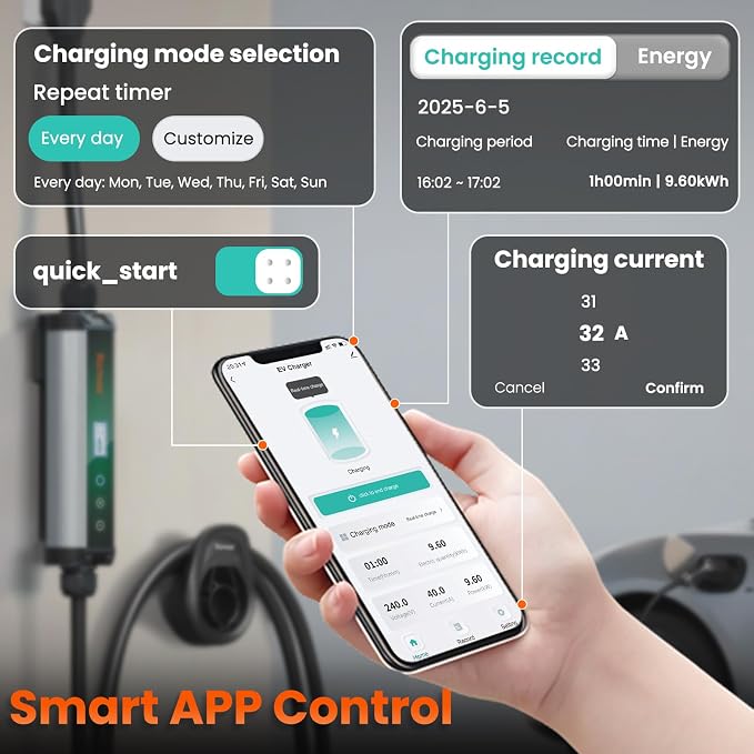 Level 2 EV Charger 40A EV Charger 240V 9.6kW Fast Charging, App Control - Image 5