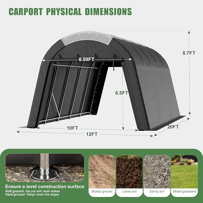 Carport Canopy 12x20 FT Heavy Duty - Image 7