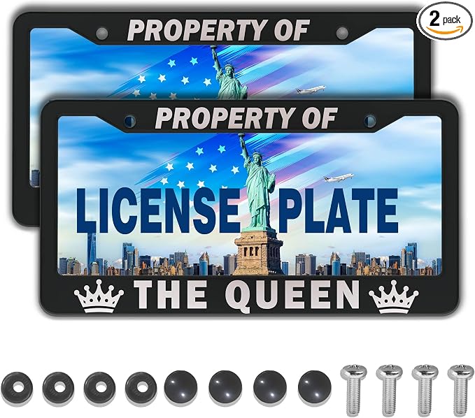 License Plate Frame Black and White License Plate Holder Property of The Queen by Unknown