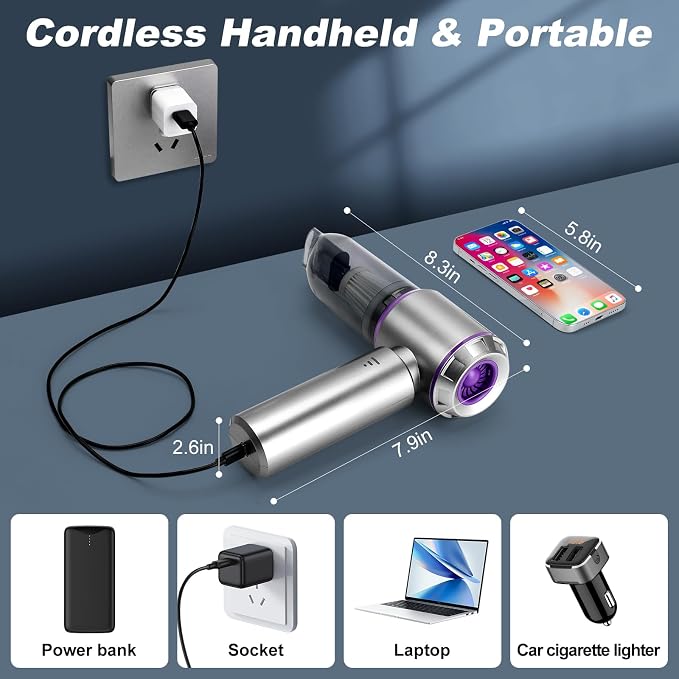 Car Vacuum Portable Cordless, 21000PA High Power, Mini Vacuum Cleaner, 4-in-1 - Image 5
