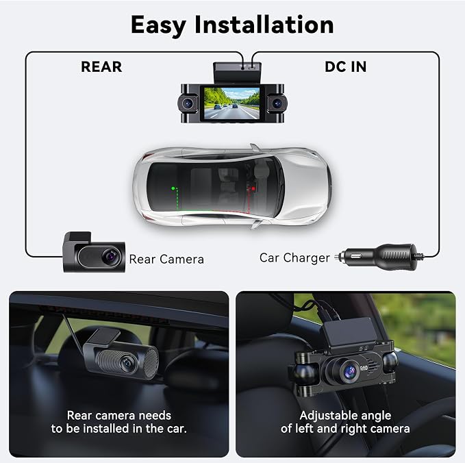 4K 360° DashCam for Cars, 4 Channel Car Dash Cam Front and Rear Inside - Image 9