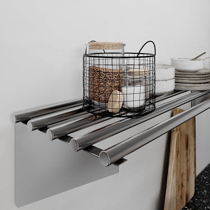 AmGood 14 in. x 48 in. NSF Stainless Steel Tubular Wall Shelf | Heavy-Duty - Image 8