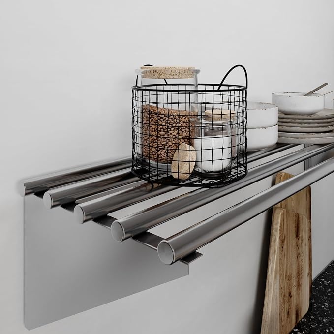 AmGood 14 in. x 36 in. NSF Stainless Steel Tubular Wall Shelf | Heavy-Duty - Image 8
