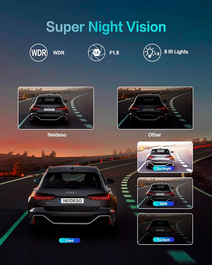 AI Dash Cam Front Rear Inside, 4 Channel 3k+1080P*3 Dashcam - Image 5