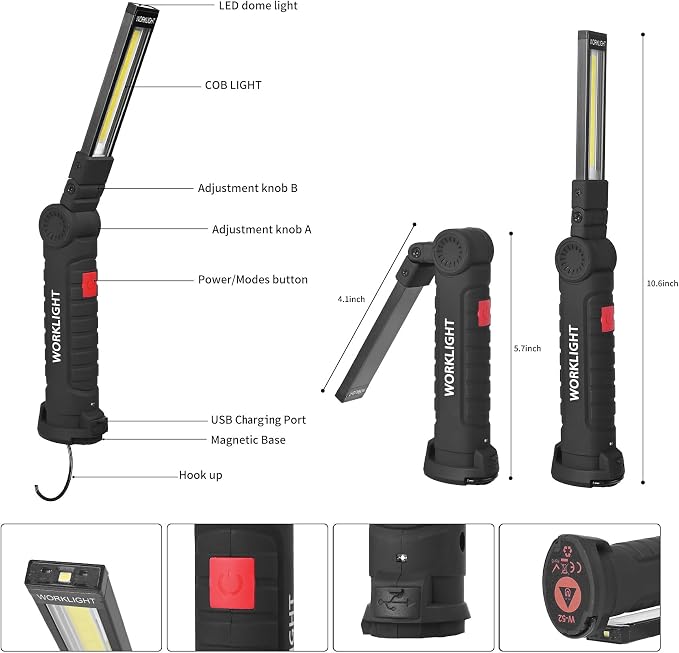 Suranew LED Worklight Flashlight, COB Rechargeable Work Lights - Image 3