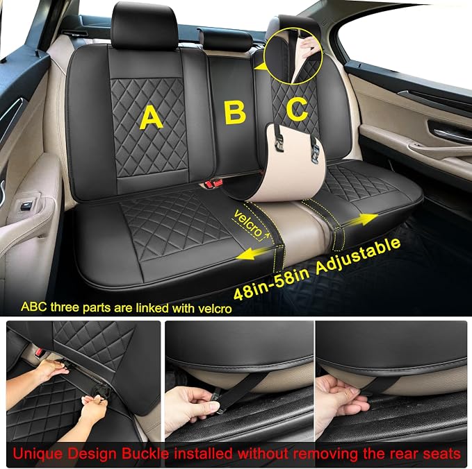Leather Car Seat Covers Full Set, Unique Rear Design Easy to Install Car Seat - Image 4