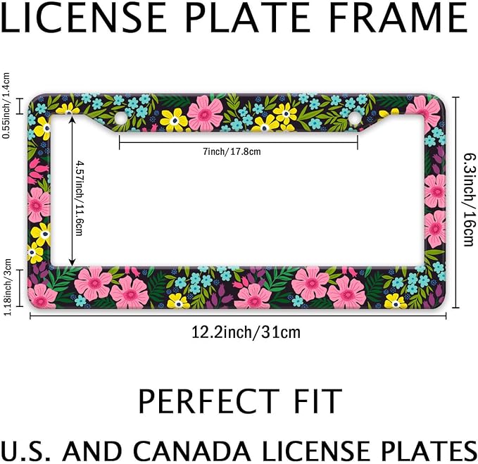 Floral License Plate Frame, Flowers License Plate Holder Covers, Metal Aluminum - Image 2