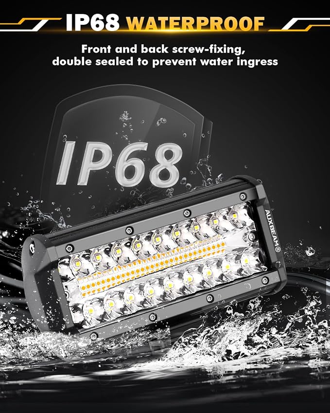 Auxbeam 7 Inch 300W LED Light Bar, 6 Modes Strobe Amber Pod Lights Yellow Fog - Image 5