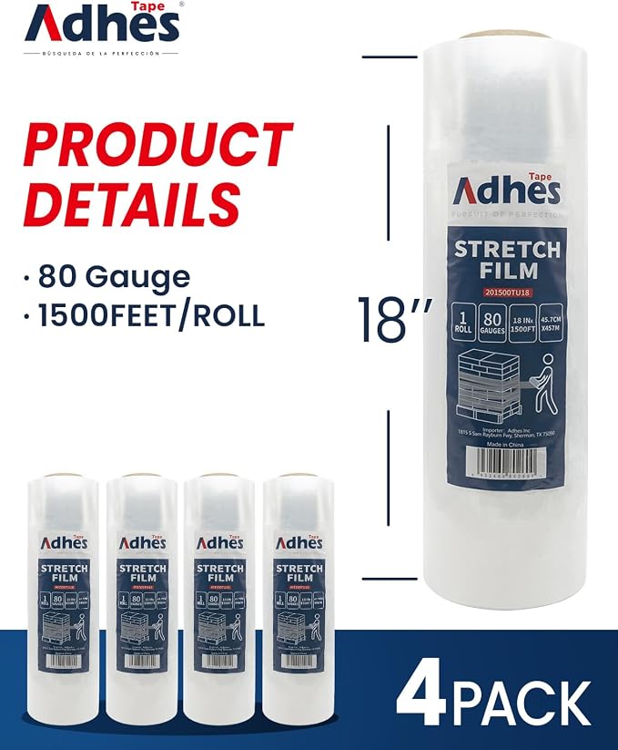 ADHES Heavy Duty Shrink Wrap Roll, 18 Inch x 1500 Feet, 80 Gauge Industrial - Image 2