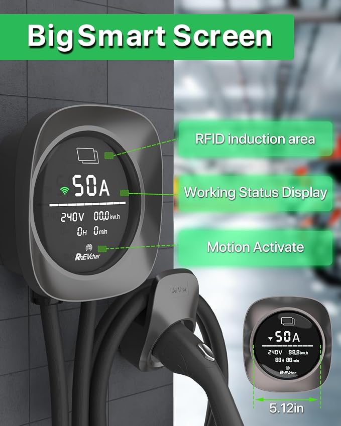 Level 2 EV Charger 50 Amps Smart Motion Sensor Screen Electric Car Charger - Image 3