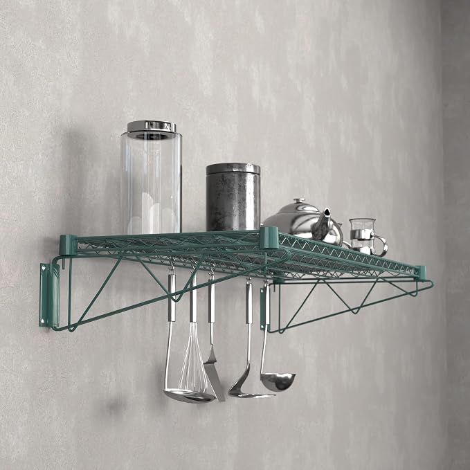 18" x 48" Green Epoxy Wire Wall Mount Shelf - Image 2