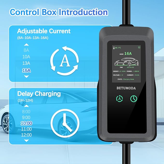 Portable Level 1&2 EV Charger, 16Amp Adjustable Current, Wallbox - Image 3