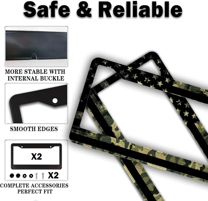 License Plate Frame Multicolor License Plate Holder USA Flag Black Camo - Image 4