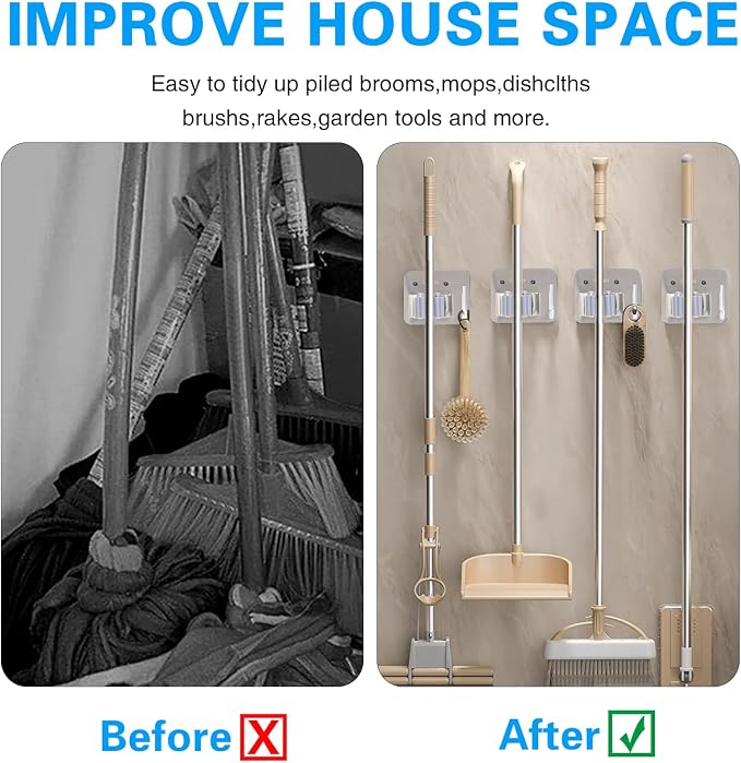 5 Pack Broom Holder Heavy Duty Stainless Steel Broom Hanger - Image 3
