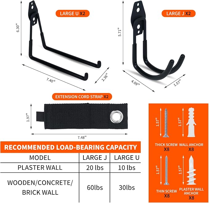 6 Pack Garage Hooks, Large Utility Wall Mount Garage Hooks Heavy Duty - Image 4