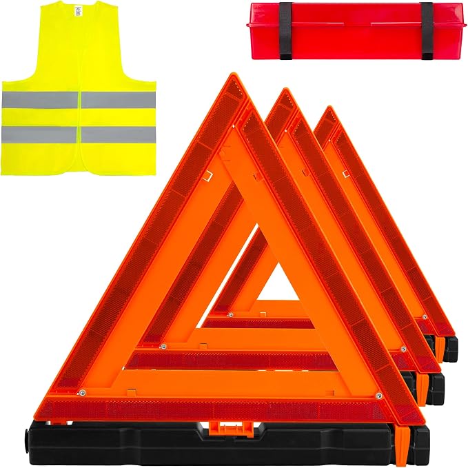 AYKRM 3Pack Car Warning Triangle Heavy Reflective Warning Road Safety Triangle by AYKRM