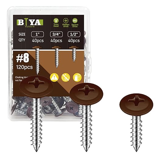 Brown Head Screws, #8 Brown Wood Screws 120pcs Thread Truss Head Fast Self by MAKEWORKEASIER