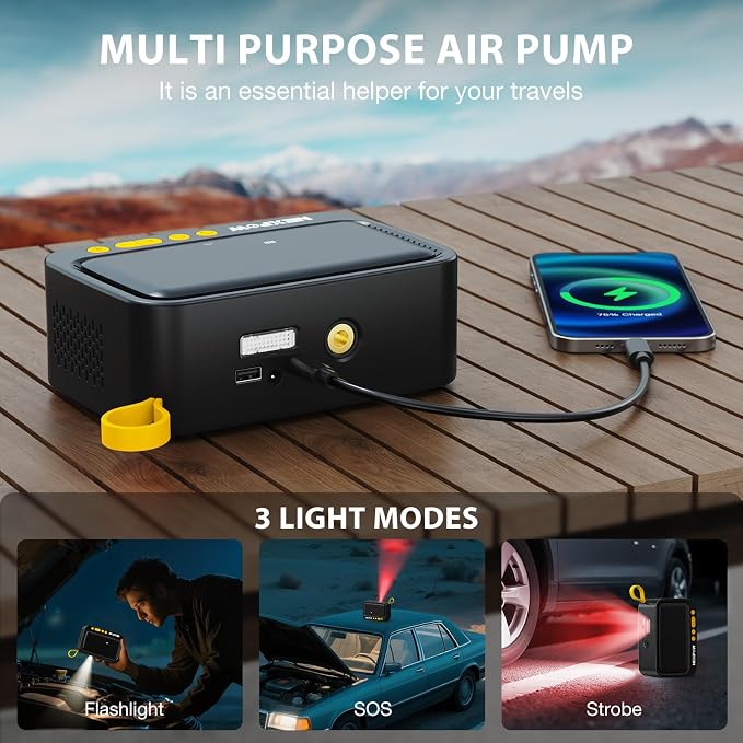 NEXPOW Tire Inflator Portable Air Compressor, 150 PSI Cordless Air Pump - Image 7
