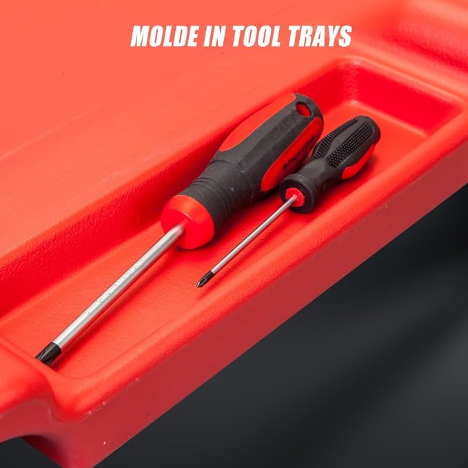 Big RED Plastic Rolling Garage/Shop Creeper: Dual Tool Trays and 6 Casters - Image 3