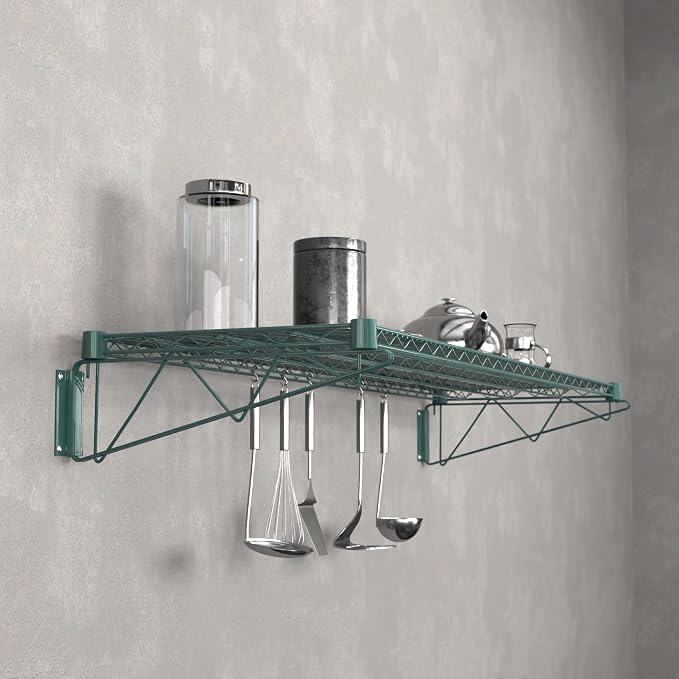 18" x 60" Green Epoxy Wire Wall Mount Shelf - Image 6