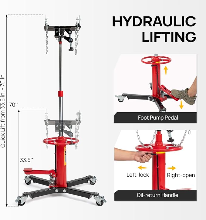 TUFFIOM Transmission Jack, 1660 lbs 3/4-Ton Hydraulic 2-Stage High Lift - Image 4