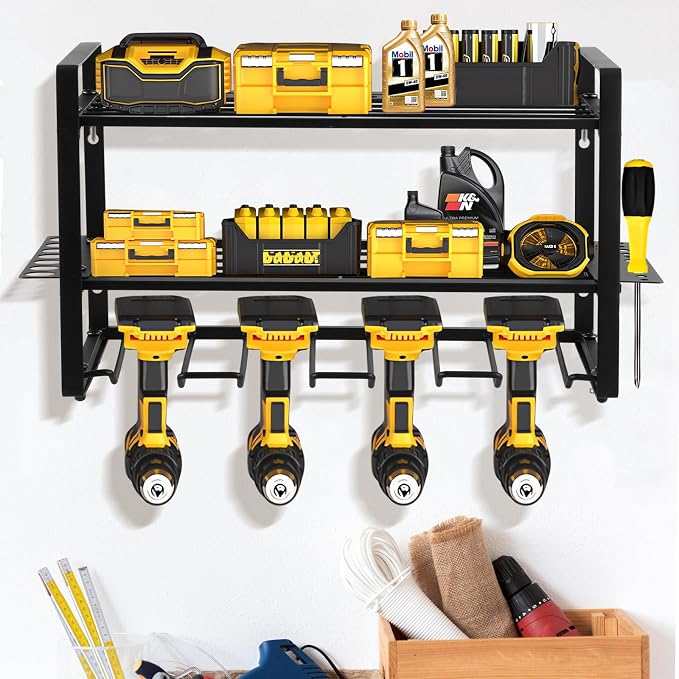 Power Tool Organizer Wall Mount, 2 Pack 3 Layers Garage Wall Shelving, 8 Drill - Image 7
