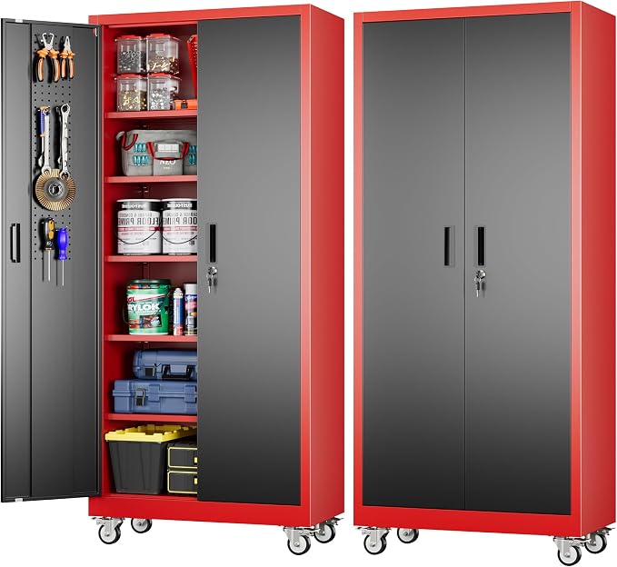 Garage Storage Cabinet with Pegboard and 5 Adjustable Shelves, Tool Storage by SUXXANFurniture