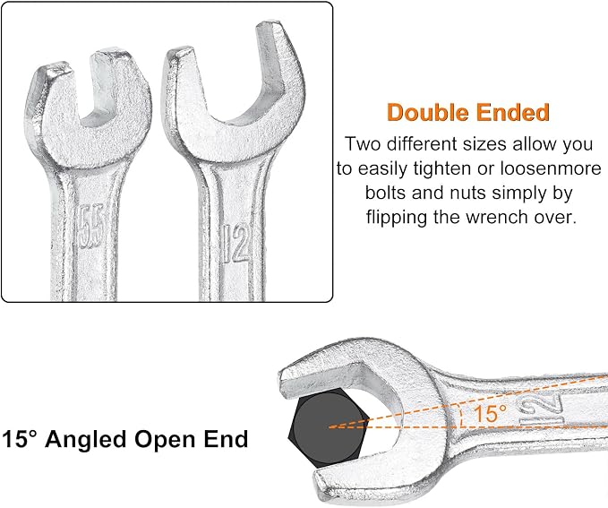 HARFINGTON 2pcs Double Open End Wrench 6mm x 8mm Metric 15 Degree Offset Angle - Image 5