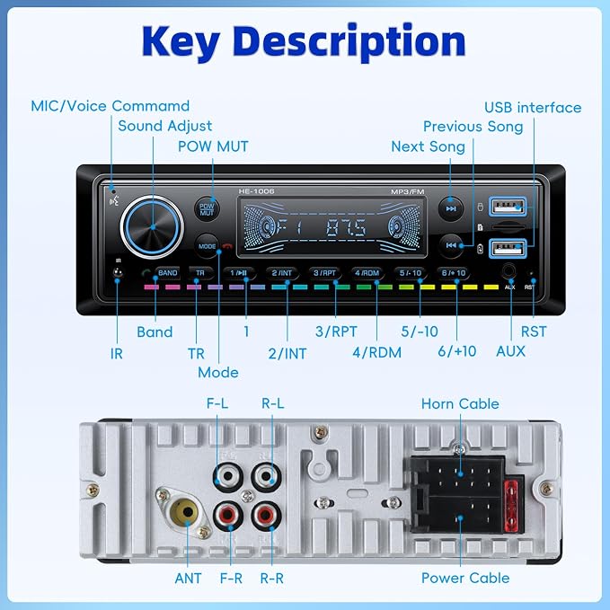 Single Din Bluetooth 5.0 Hands-Free Calling Car Stereo LCD Digital Display FM - Image 8