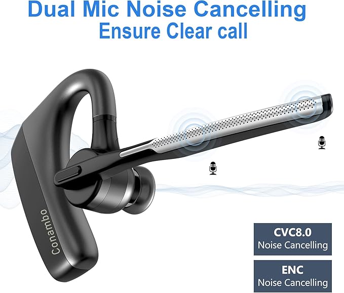 CONAMBO Bluetooth Headset V5.1, 16 Hrs HD Talktime CVC8.0 Dual Mic Noise - Image 3