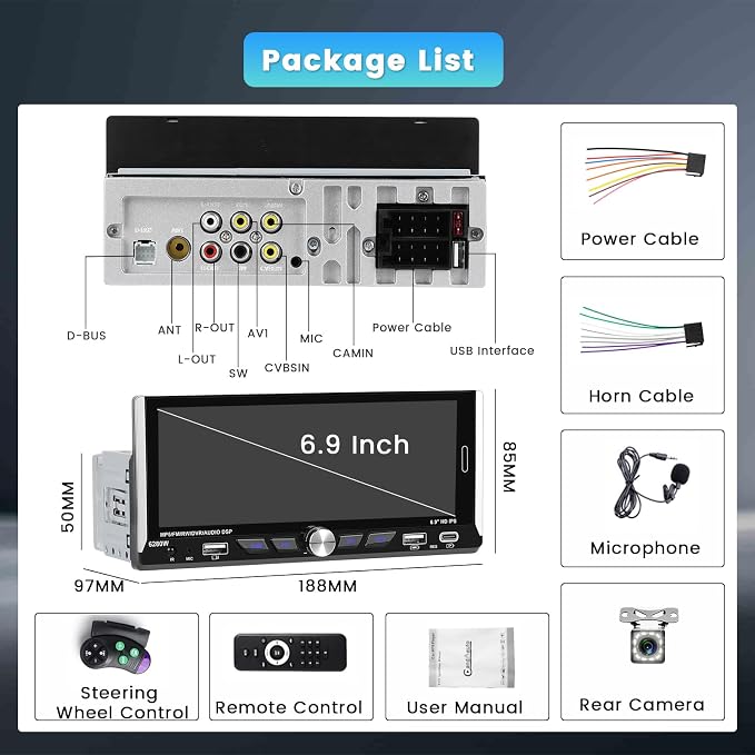 6.9 Inch Single Din Car Stereo - Image 8
