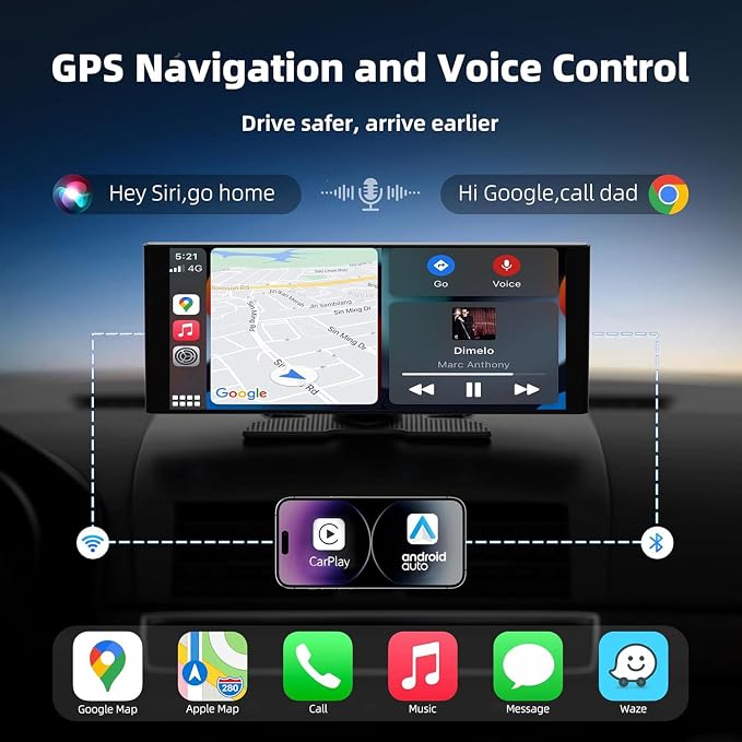 Wireless Carplay Screen for Car, 10.26" HD Touchscreen - Image 2