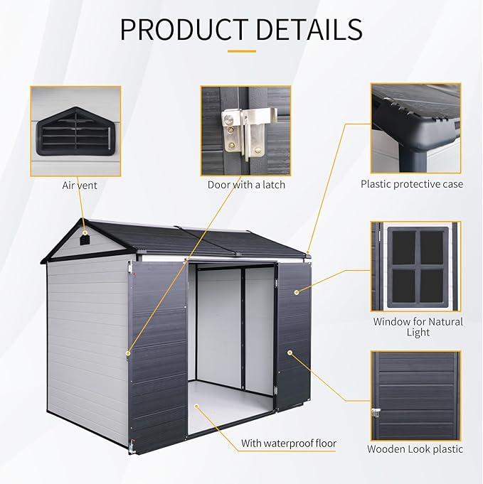 8x6 FT Outdoor Storage Shed, Resin Garden Shed - Image 3