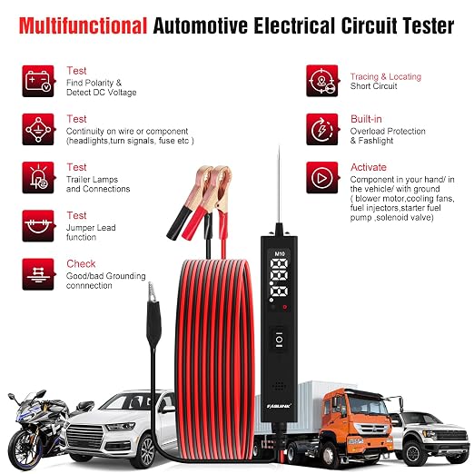Car Circuit Tester, 12V & 24V DC Automotive Test Light, LED Power Circuit Probe - Image 4