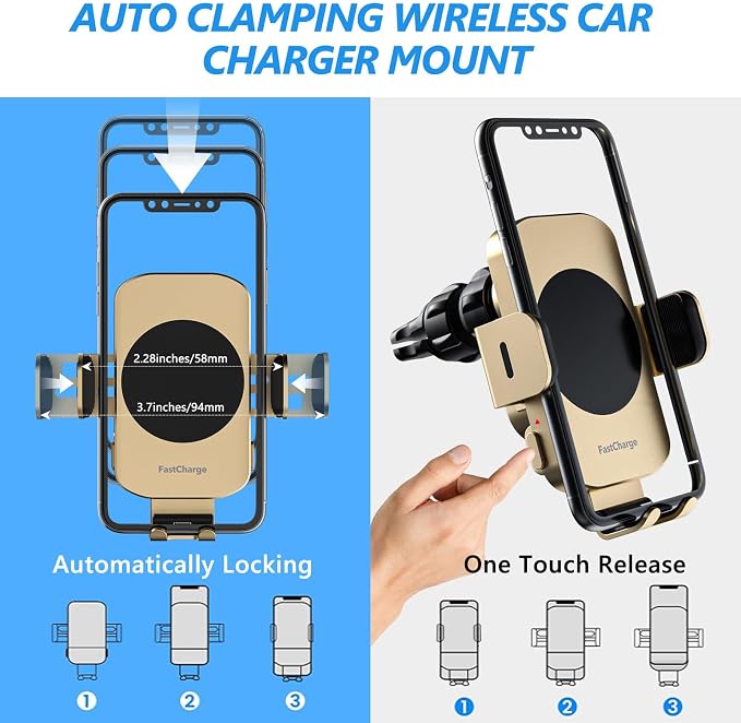 Wireless Car Charger, Fast Charging 15W Auto Clamping Car Charger Phone Holder - Image 5