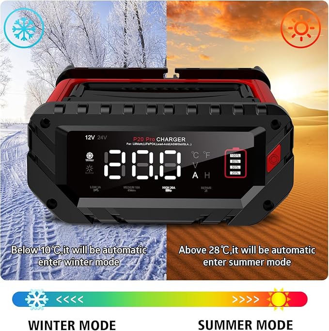 Battery Charger 0-20Amp, 12V/24V Lithium, Lead Acid, Fully-Automatic Smart Car - Image 6