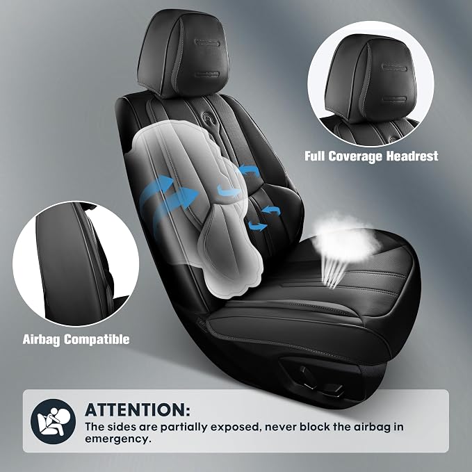 AOOG Front Seat Covers, Car Seat Covers Front Seats, Leather Seat Covers - Image 4