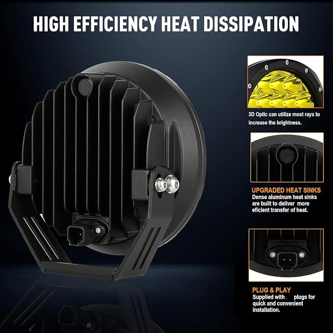 BIGLION.X 7inch Amber Round Off Road Lights Pair 210W 32000LM Super Bright - Image 6