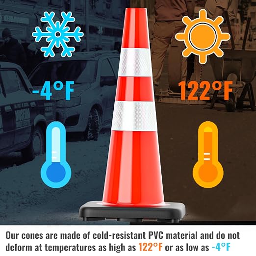 Traffic Cones 28 inch Orange 12 Pack Heavy Duty Safety Cones - Image 3