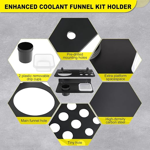 Coolant Funnel Kit Holder Storage Rack Includes 2 Plastic Removable Drip Cups - Image 6