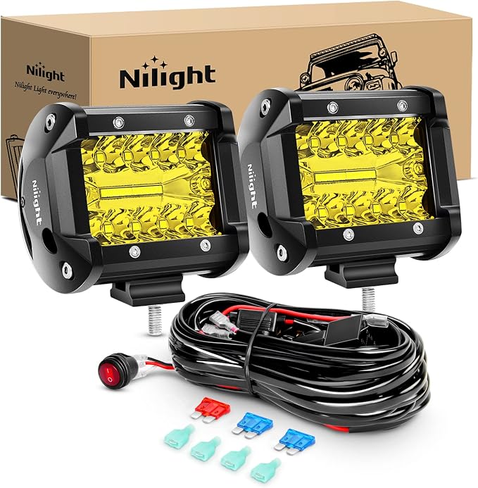Nilight 2PC 4Inch Yellow Led Pods Triple Row 60W Flood Spot Combo Driving Fog by Nilight