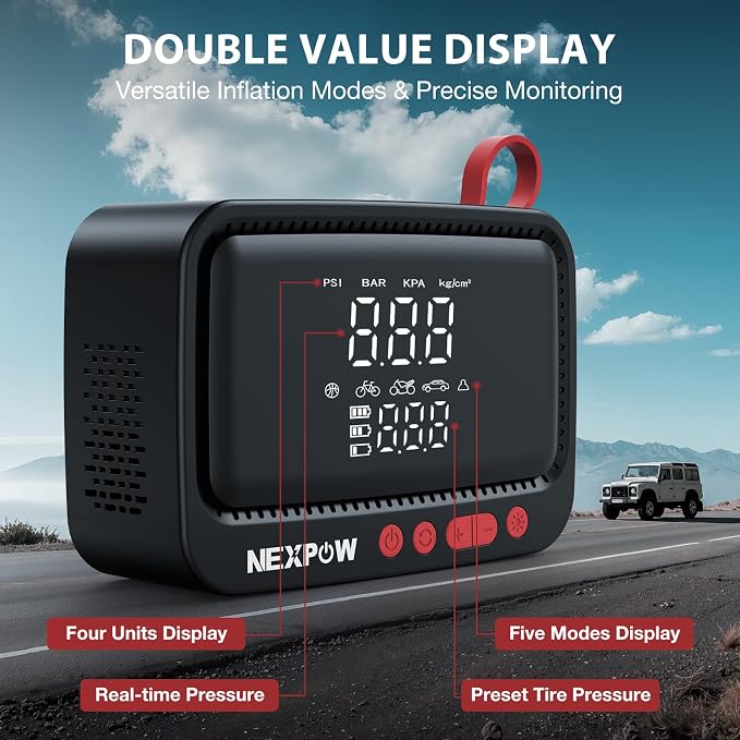 NEXPOW Tire Inflator Portable Air Compressor, 150 PSI Cordless Air Pump - Image 7
