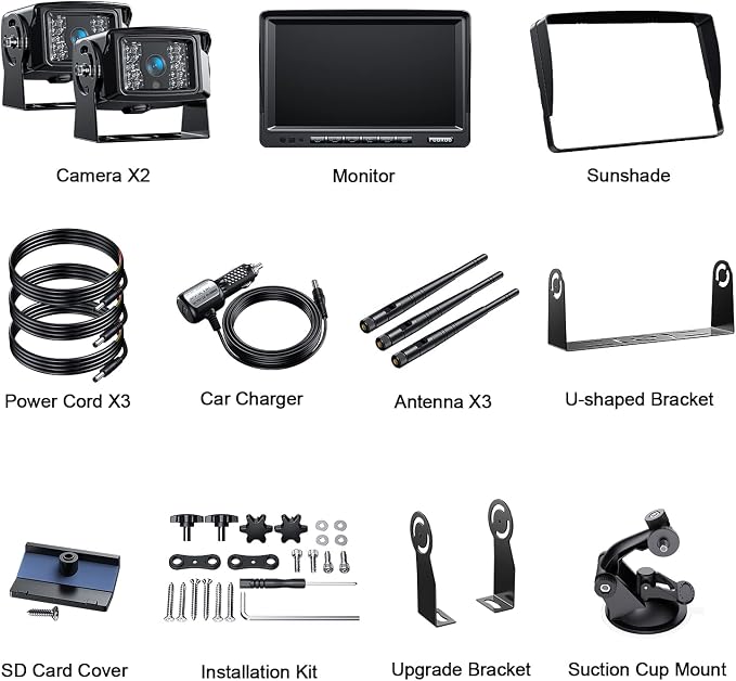 Fookoo 1080P 7" Wireless Backup Camera System, IP69 Waterproof Rear View Front - Image 9