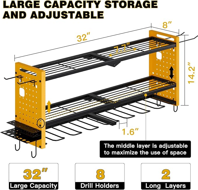 Power Tool Organizer Wall Mount, Cordless Drill Hanger Storage Rack 8 Drill - Image 6