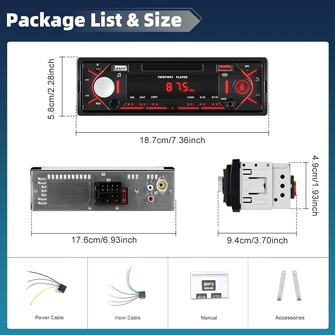 Car Radio Single Din Bluetooth Digital Car Stereo Receiver Hands-Free Calls - Image 8