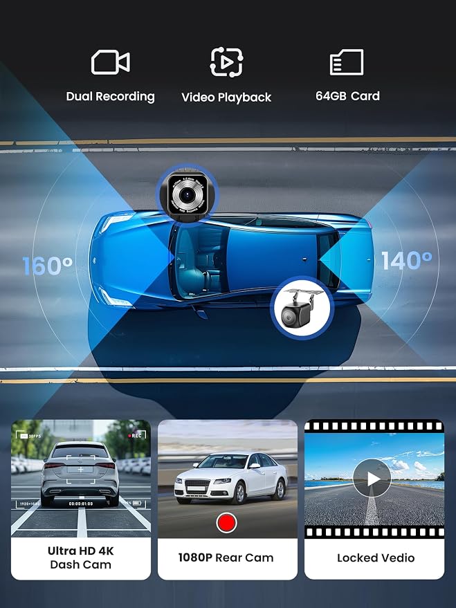 Portable CarPlay Screen for Car, 4K Dash Cam, 1080P Backup Camera, GPS - Image 5