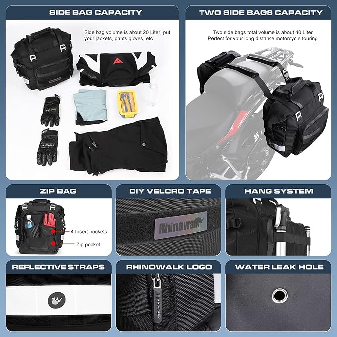 Rhinowalk Motorcycle Saddle Bag Waterproof Motor Pannier Bag Luggage Pack Quick - Image 4