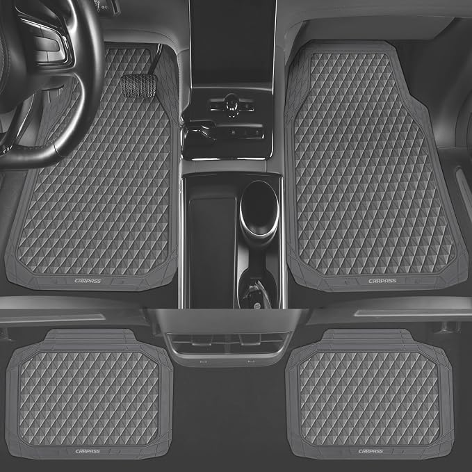 CAR PASS Gray Rubber Car Floor Mats & Cargo Liners, Durable Anti-Slip 3D - Image 4