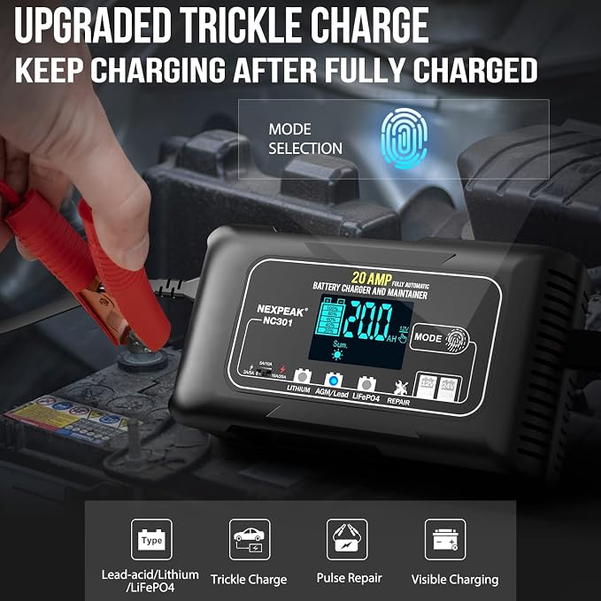 NEXPEAK NC301 20-Amp Car Battery Charger, 12V and 24V Smart Fully Automatic - Image 3
